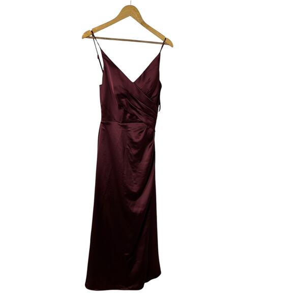 Morilee 21761 Silky Satin Slit Bridesmaid Dress Maxi Burgandy - Picture 2 of 9